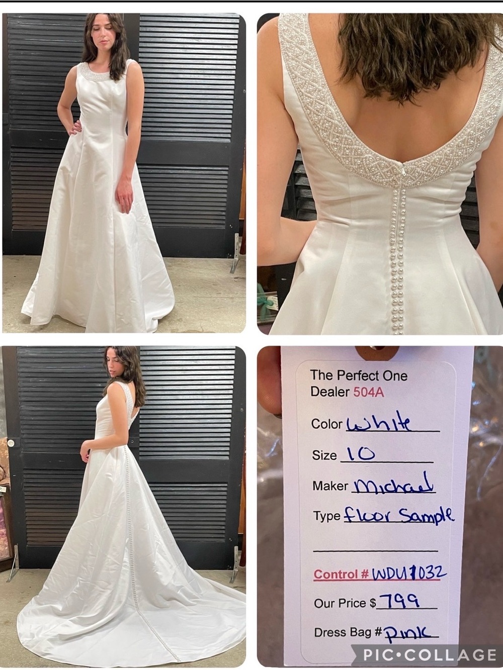 Michael Angelo White Sleeveless A-Line Bridal Gown with Beaded Scoop Back